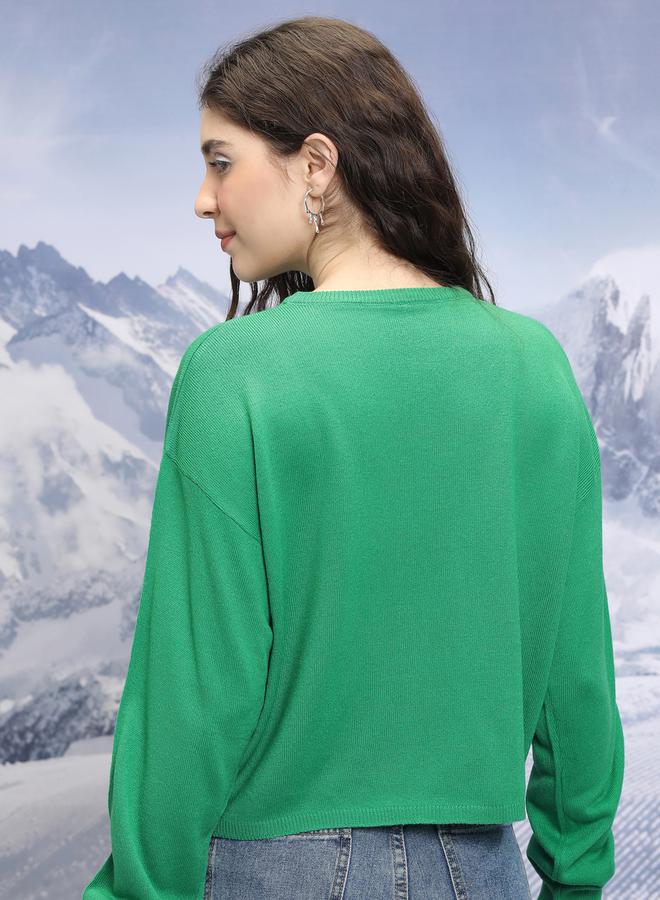 Tokyo Talkies Solid Round Neck Sweater with Long Sleeves - Image 3