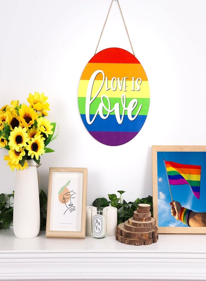 وولاين لافتة خشبية معلقة بألوان قوس قزح من Whaline، فخر المثليين، الحب هو الحب، لافتة باب، زينة، إكليل خشبي LGBTQ، علاقة باب ليوم مسيرة الفخر، للاستخدام الداخلي والخارجي، المنزل، المكتب، المتجر، المخبز، المنزل الريفي - Image 3