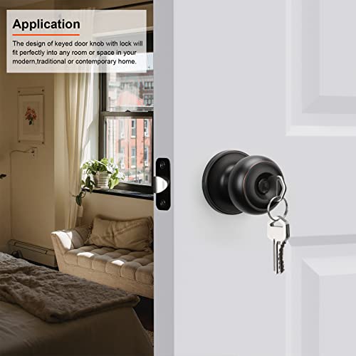 Haidms 5 Packs Oil Rubbed Bronze Door Knob with Lock and Key, Keyed Alike, Exterior Door Knobs - Image 2