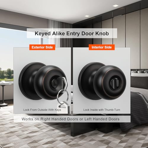 Haidms 5 Packs Oil Rubbed Bronze Door Knob with Lock and Key, Keyed Alike, Exterior Door Knobs - Image 3