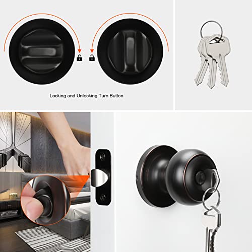 Haidms 5 Packs Oil Rubbed Bronze Door Knob with Lock and Key, Keyed Alike, Exterior Door Knobs - Image 5