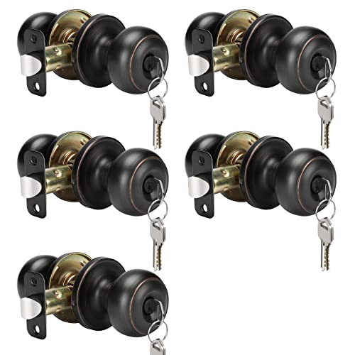 Haidms 5 Packs Oil Rubbed Bronze Door Knob with Lock and Key, Keyed Alike, Exterior Door Knobs - Image 1