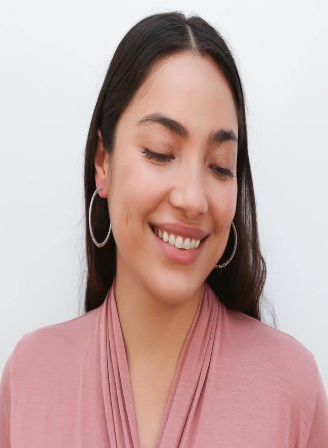 بيركيل أقراط بيريكل الفضية الإسترلينية الكبيرة ذات التصميم المقلوب للنساء، مرصعة بالزركونيا المكعبة (CZ) بطول 2 بوصة - Image 4