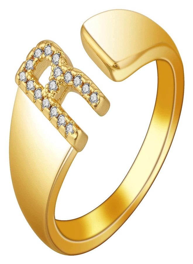 Zivom® Gold Cubic Zirconia Initial Alphabets Letter R Band Ring For Women - Image 1