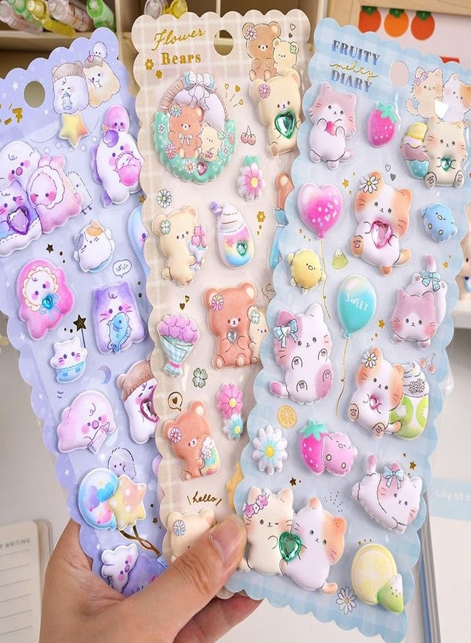 NVF Cute Bear 3D Puffy Stickers Set for Kids - Kawaii Animal, Fruit & Flower Stickers for Journaling, Scrapbooking, School Projects & DIY Crafts - Image 1