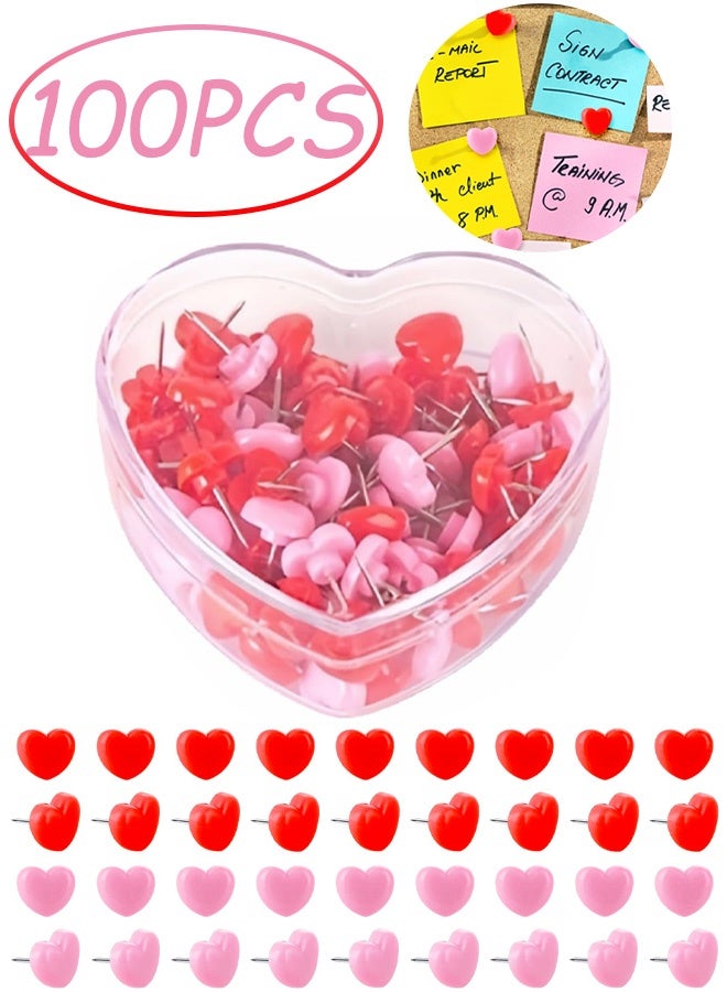 100Pcs Push Pins 0.49 Inch Plastic Pushpins Pink & Red Push Pins Heart Shaped Cute Thumb Tacks Decorative forNotice Board Bulletin Boards Signs Map Location Pins Home School Office - Image 1