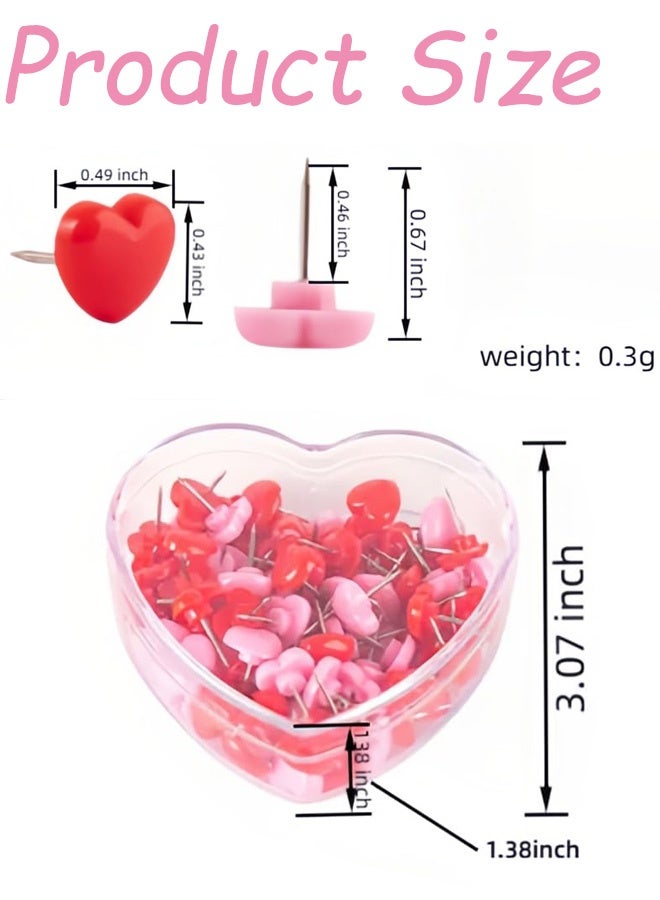 100Pcs Push Pins 0.49 Inch Plastic Pushpins Pink & Red Push Pins Heart Shaped Cute Thumb Tacks Decorative forNotice Board Bulletin Boards Signs Map Location Pins Home School Office - Image 2
