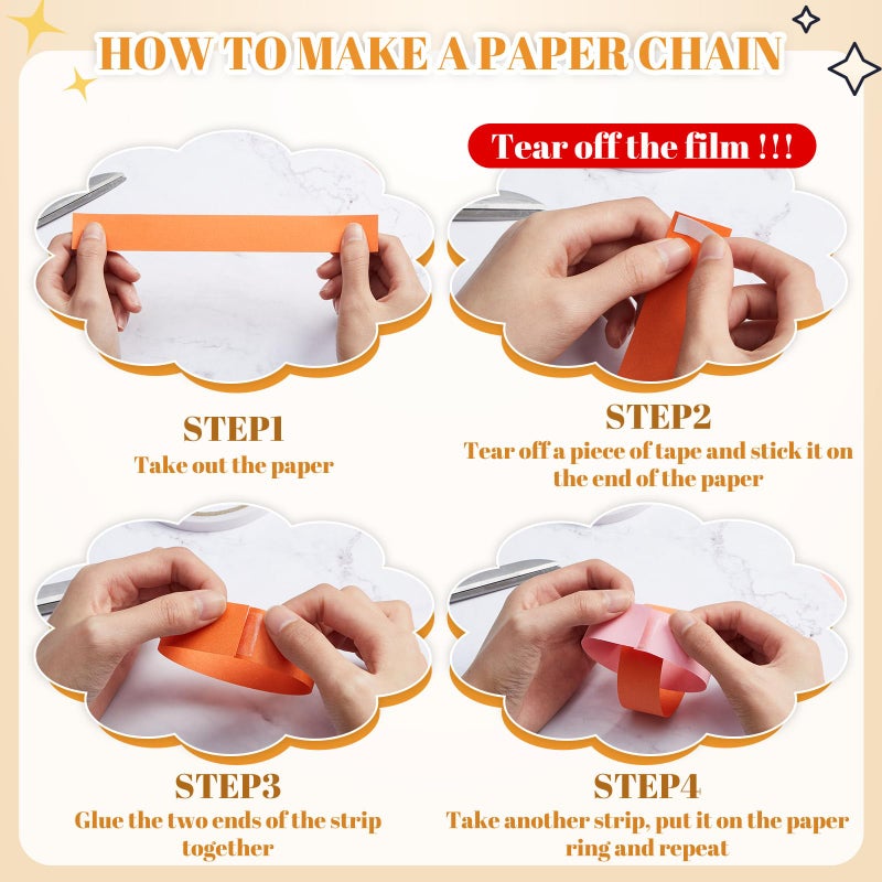 Lincia 600 Sheet Paper Chain Garland Strips 1x8 Inch with Double Sided Tape, DIY Construction Paper Chains for Birthday Wedding Holiday Party Decorations, Crafts Supplies (Groovy) - Image 4
