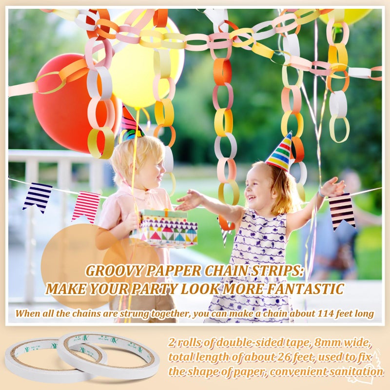 Lincia 600 Sheet Paper Chain Garland Strips 1x8 Inch with Double Sided Tape, DIY Construction Paper Chains for Birthday Wedding Holiday Party Decorations, Crafts Supplies (Groovy) - Image 5