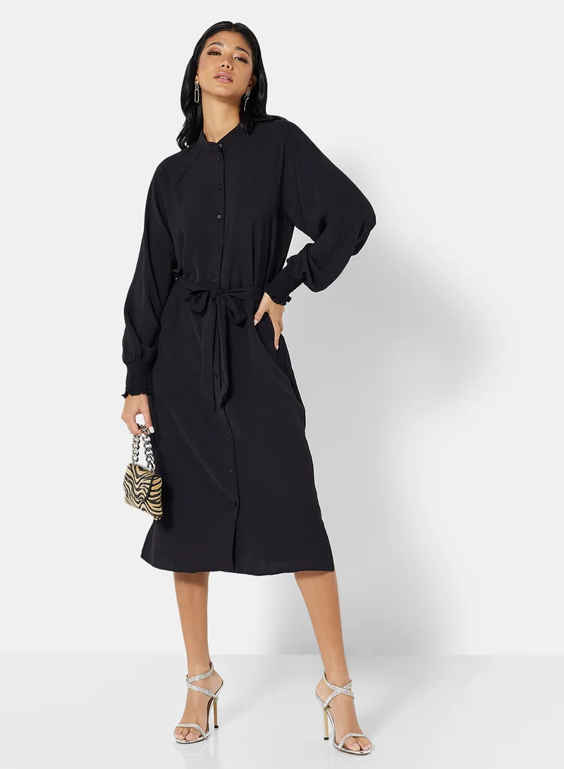 VERO MODA Belted Shirred Cuff Dress