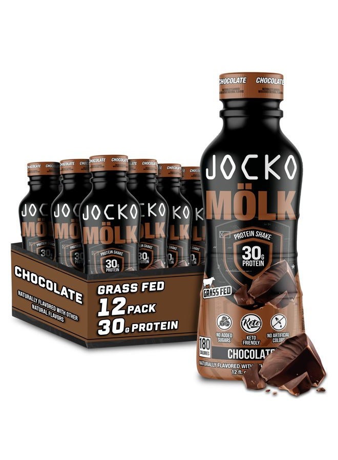 Jocko Fuel Jocko Mölk 30g Grass Fed Protein Shakes – No Added Sugar Protein Drinks KETO Friendly - Ready to Drink 12 FL Oz (Pack of 12) Chocolate - Image 1