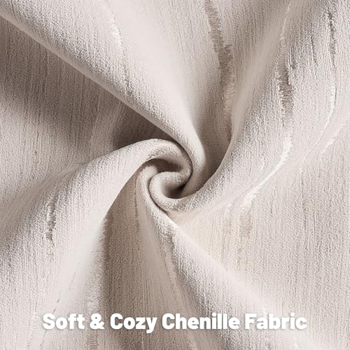 FUTEI Pack of 2 Chenille Decorative Throw Pillow Covers 18x18 InchSoft Embossed Striped Textured Cushion CaseModern Home Decor for Couch Bed Living RoomBeige - Image 3