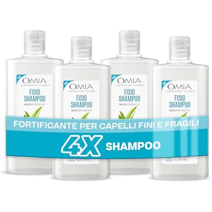 OMIA FISIO TEA TREE OIL SHAMPOO FOR FINE AND BRITTLE HAIR STRENGTHENING RESTORATIVE AND ANTI-DANDRUFF FREQUENT WASHING, SILICONE-FREE AND SLES 4 BOTTLES X 200 ML
