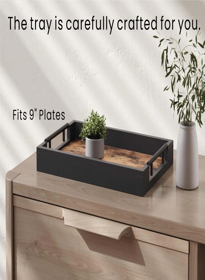 Fibogollo Wooden Serving Tray with Metal Handles,15x9.8in Ottoman Decorative Trays Platter for Coffee Table,Living Room,Bar,Party,Medium - Image 4