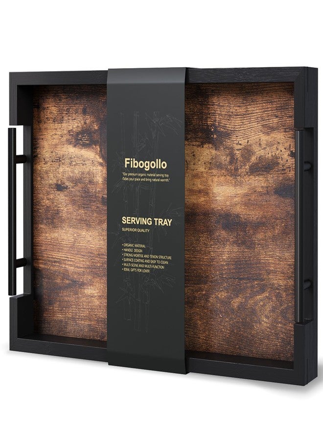 Fibogollo Wooden Serving Tray with Metal Handles,15x9.8in Ottoman Decorative Trays Platter for Coffee Table,Living Room,Bar,Party,Medium - Image 1