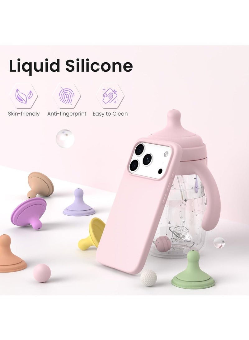 Rock Pow Compatible iPhone 17 Pro Max Case 6.9 Inch, Ultra-Thin Liquid Silicone 3-Layer Full Coverage Softgel Rubber Shockproof Protective Phone Case with Scratch-Resistant Microfiber Lining - Chalk  Pink - Image 3