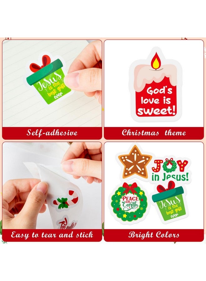 Haooryx 1000Pcs Religious Christmas Sticker Rolls, 16 Designs Cartoon Christmas Theme Candy Canes Sticker Decals Cute Educational Christian Sticker For Kids Sunday School Vbs Supplies - Image 4