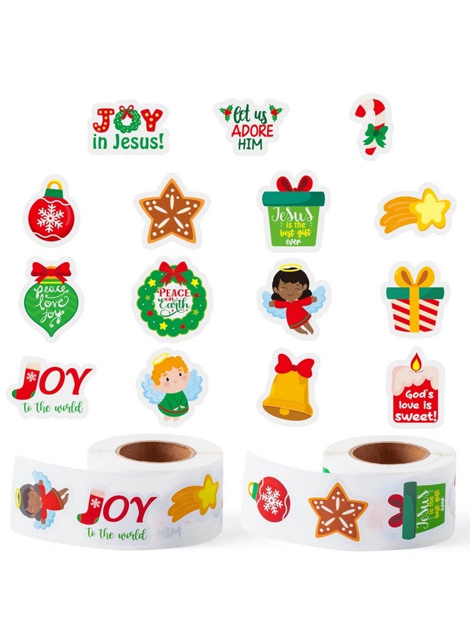 Haooryx 1000Pcs Religious Christmas Sticker Rolls, 16 Designs Cartoon Christmas Theme Candy Canes Sticker Decals Cute Educational Christian Sticker For Kids Sunday School Vbs Supplies - Image 1