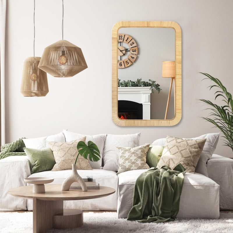 PERFNIQUE Rattan Mirror, 30'' x 20" Rectangle Boho Bathroom Mirror, Decorative Wall Nursery Decor, Rustic Farmhouse Handmade Wicker Mirror for Bathroom Bedroom Entryway Living Room Decor - Image 5