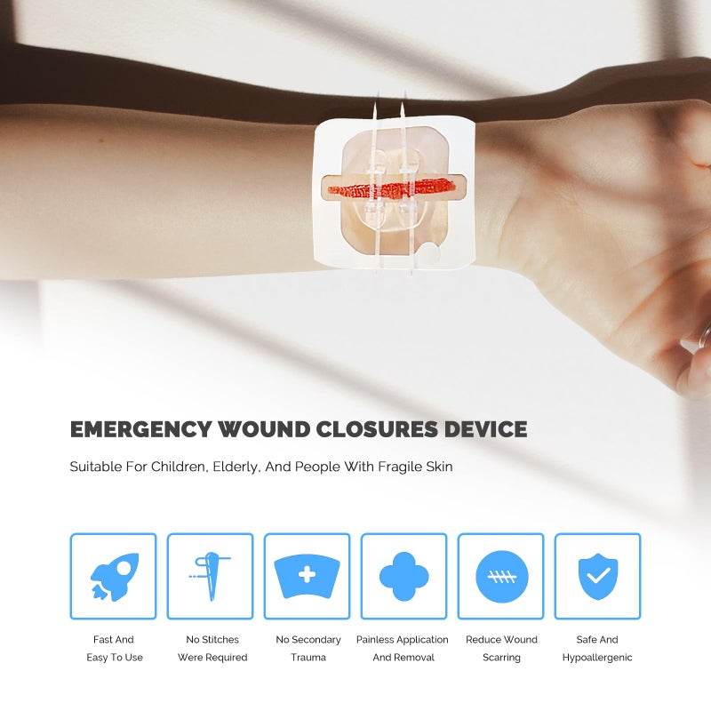 Greetmed 4 Pack Emergency Wound Closure Strips, Double Zip Wound Closure Device, Butterfly Stitches Alternative, Suture-Free Skin Closure for Home First Aid Kits & Outdoor Use - Image 2