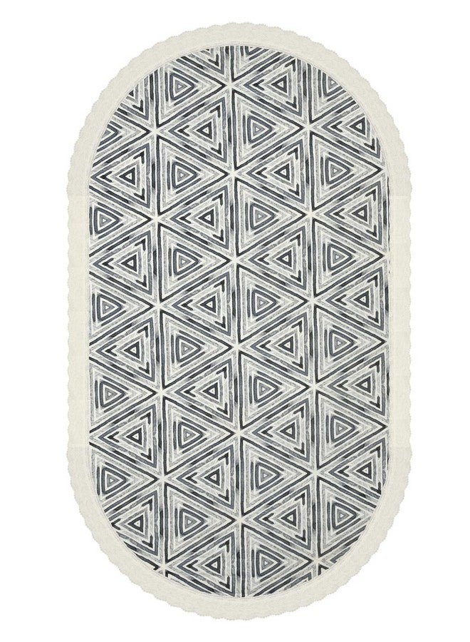 Clasiko 6 Seater Oval Dining Table Cover; 60x90 Inches or 152x228 Cms; Material - PVC; Anti Slip; White Print On Grey - Image 4