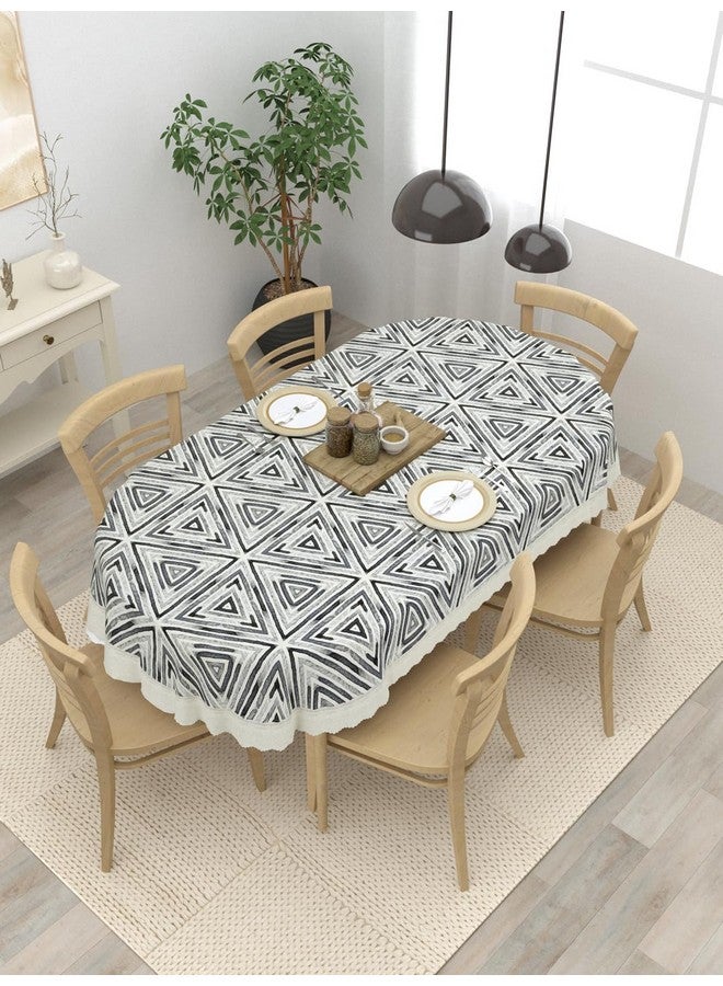 Clasiko 6 Seater Oval Dining Table Cover; 60x90 Inches or 152x228 Cms; Material - PVC; Anti Slip; White Print On Grey - Image 1