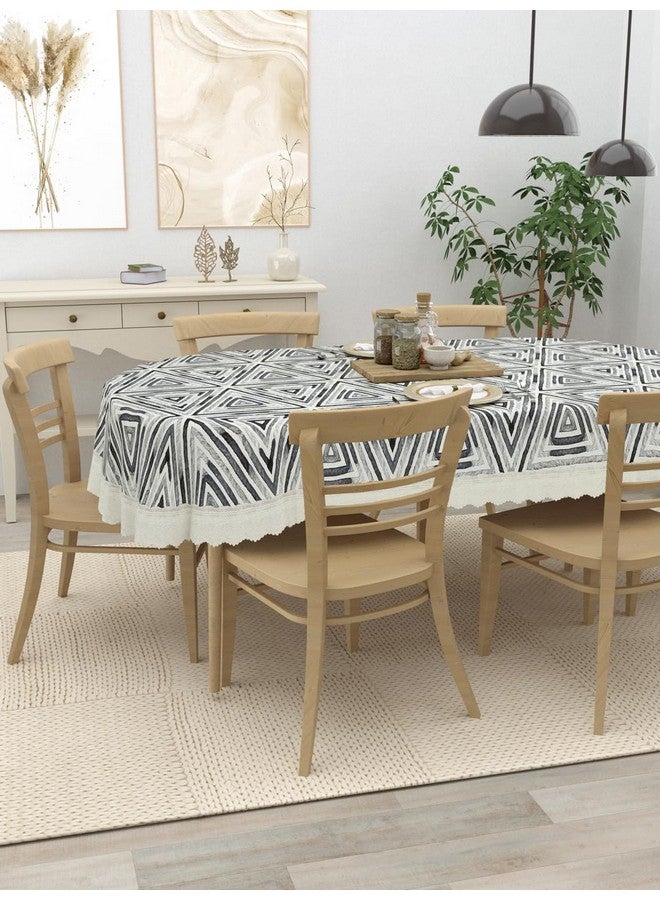 Clasiko 6 Seater Oval Dining Table Cover; 60x90 Inches or 152x228 Cms; Material - PVC; Anti Slip; White Print On Grey - Image 2