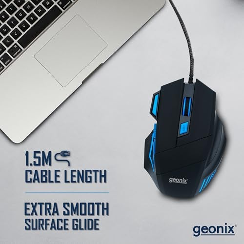 GEONIX Vigor R6 Wired Gaming Mouse with 3600 DPI, 7 Buttons, Advanced Sensor, Soothing Blue Backlight, Braided Cable, 1 Year Warranty (Black Blue) - Image 3