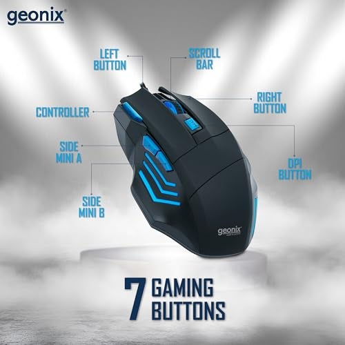 GEONIX Vigor R6 Wired Gaming Mouse with 3600 DPI, 7 Buttons, Advanced Sensor, Soothing Blue Backlight, Braided Cable, 1 Year Warranty (Black Blue) - Image 2