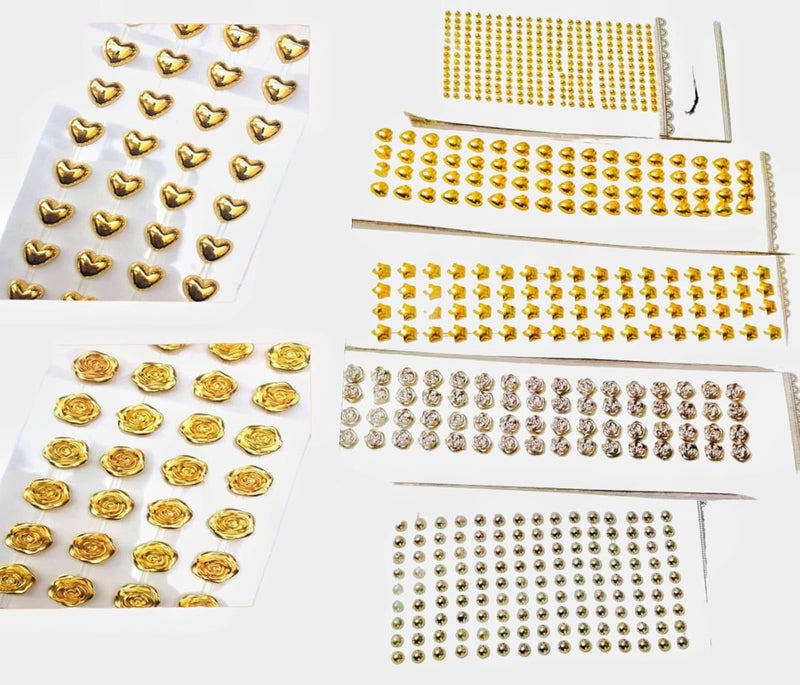 CREATIVE PENCIL Crystal BeadsMetal Pearls Stickers MultiSize 3D Half Round Self Adhesive Stone Stickers Vibrant Art and Craft Decorations for DIY Projects Set of 5 Metal Beads