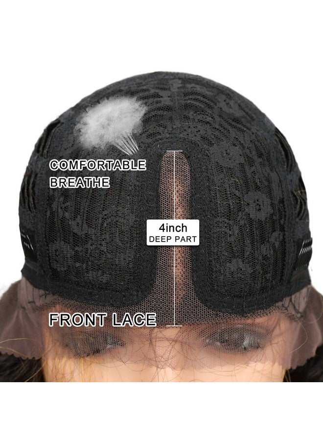 جويدر باروكة أمامية من الدانتيل بطول 24 بوصة، باروكة صناعية مموجة طويلة للنساء ذوات البشرة السوداء، كثافة 130%، باروكة شعر صناعية مقاومة للحرارة (أسود طبيعي) - Image 2