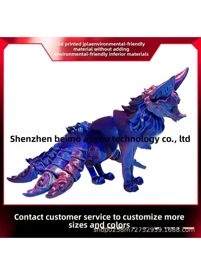 3D Printed Nine-Tiled Fox3d Printing Nine-Tail Fox Multi-Joint Movable Model Hand-made Decoration-Color:red And Blue Double Color-Specifications:18cm