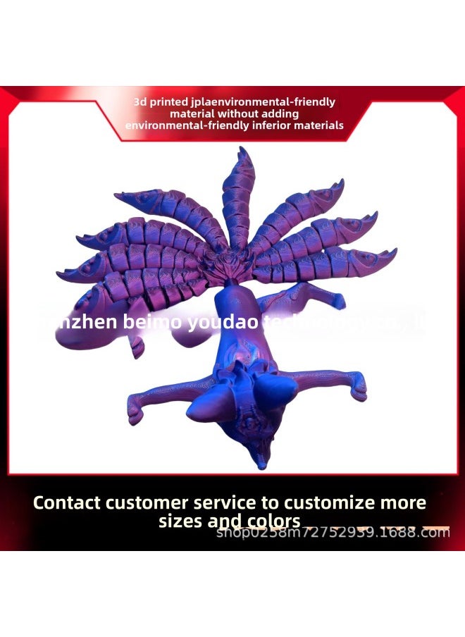 3D Printed Nine-Tiled Fox3d Printing Nine-Tail Fox Multi-Joint Movable Model Hand-made Decoration-Color:red And Blue Double Color-Specifications:18cm