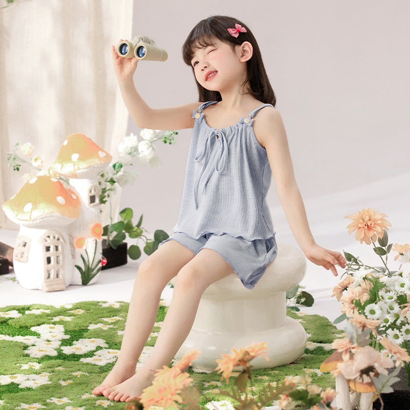 Modal Girls' Pajamas Summer Suspender Cool Vest Girls Cute Super Cute Home Clothes Set - Image 5