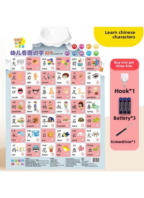 Chinese Pinyin Alphabet 26 Wall Stickers Digital Audio Early Education Wall Chart Point Reading Voice Book Learning Literacy Multiplication-Specifications:Learn Chinese Characters (comes With Battery + Hook + Screwdriver)