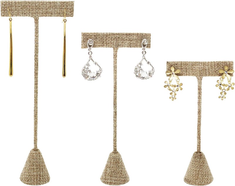 Ikee Design 6Pcs Set Linen Earring T Stand Display Set, Jewelry Display Stand for Showroom and Tradeshow Showcase, Burlap Linen, 4 1/2 H in; 5 3/4 H in; 6 3/4 H in - Image 3