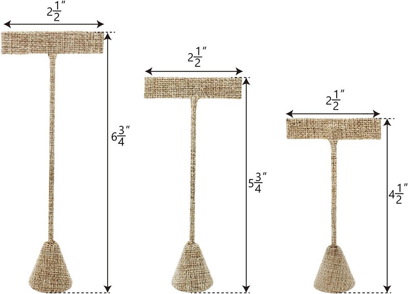 Ikee Design 6Pcs Set Linen Earring T Stand Display Set, Jewelry Display Stand for Showroom and Tradeshow Showcase, Burlap Linen, 4 1/2 H in; 5 3/4 H in; 6 3/4 H in - Image 2