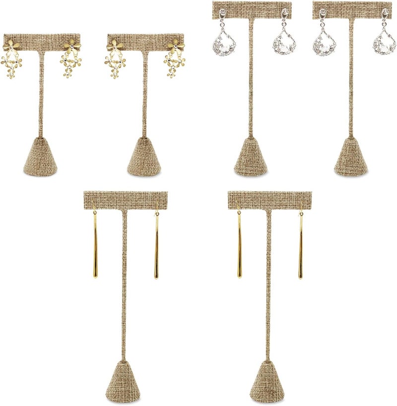 Ikee Design 6Pcs Set Linen Earring T Stand Display Set, Jewelry Display Stand for Showroom and Tradeshow Showcase, Burlap Linen, 4 1/2 H in; 5 3/4 H in; 6 3/4 H in - Image 1