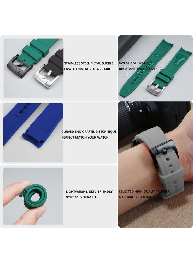 YISIWERA 18mm 20mm 22mm Premium Crafter Grey Silicone Watch Band Universal Curved Ends Rubber Watch Band Strap Bracelet Brushed Stainless Steel Pin Black Buckle For Men Women - Image 5