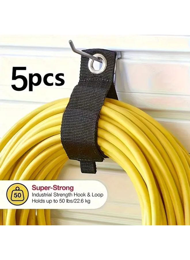 5pcs Heavy Duty Nylon Tool Straps 50 lbs Capacity Wall Mounted Storage Hanging Bands Black - Image 2