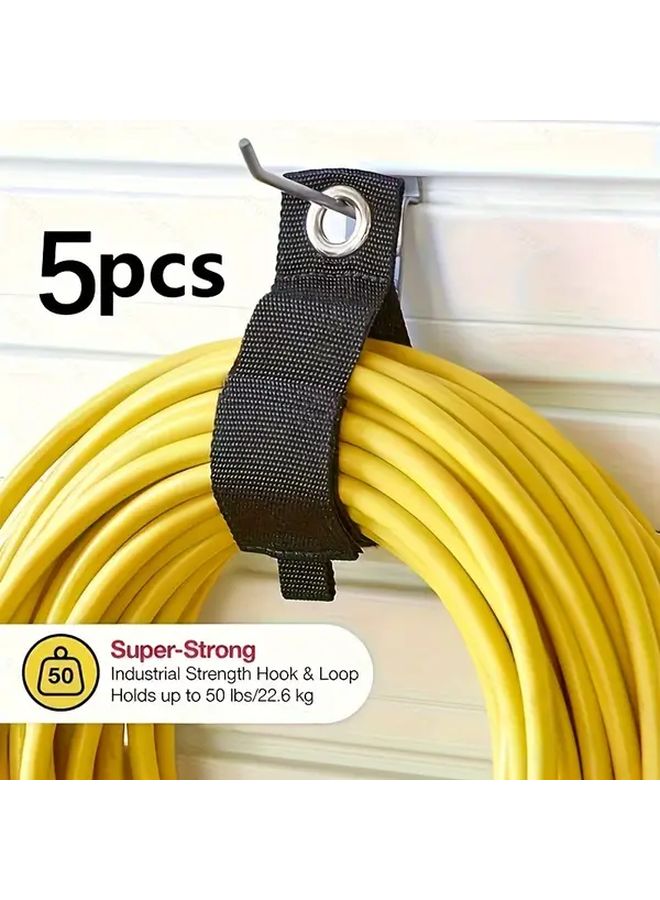 5pcs Heavy Duty Nylon Tool Straps 50 lbs Capacity Wall Mounted Storage Hanging Bands Black - Image 1