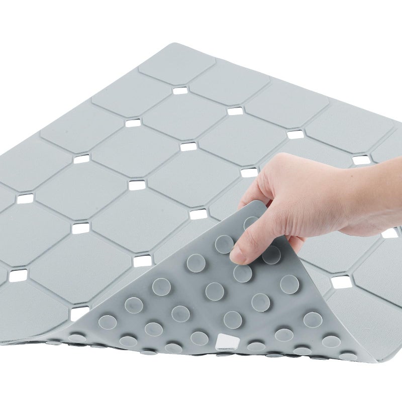 MEIMEIDE Shower Mat Non Slip 21x21 Silicone Foldable Bath Mat with Suction Cups  Drain Holes Odorless EcoFriendly  Durable Machine Washable Shower Stall Mat for Adults Seniors Grey