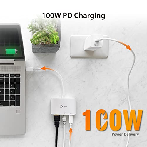 j5create USB Type C to 4K HDMI and Gigabit Ethernet with PD 100W Pass-Through Charging, for MacBook Pro, MacBook Air, Chromebook, Surface Pro, iPad Pro or USB-C Laptop (JCA351) - Image 4