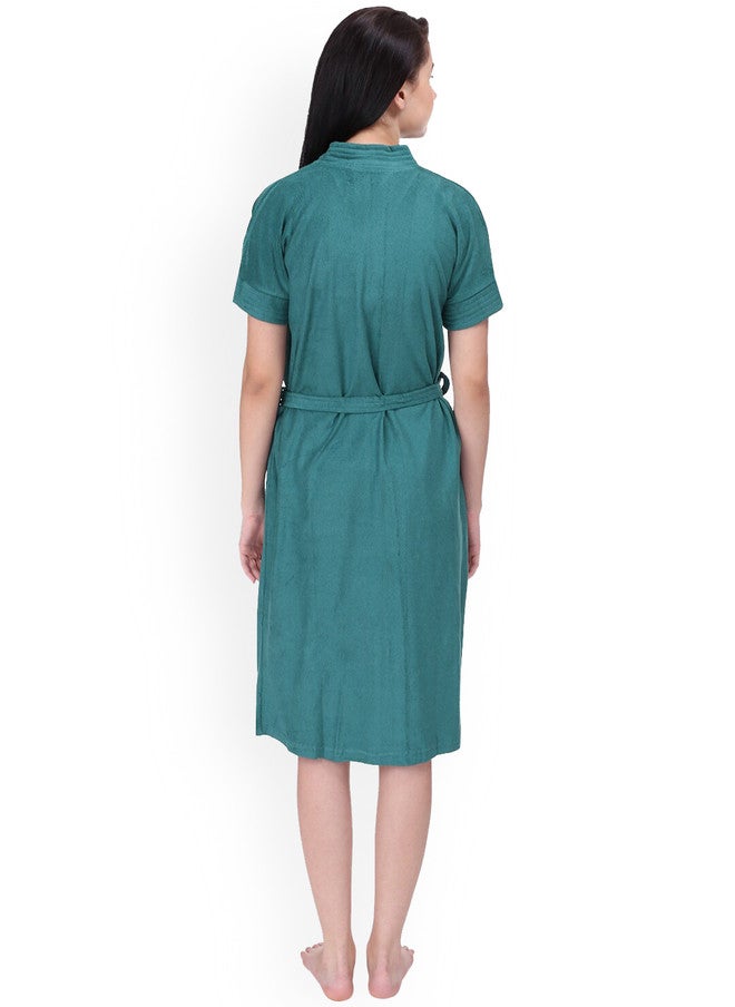 Red Rose RedRose Teal Solid Cotton Drawstring Knee Length Bath Robe - XL - Image 4