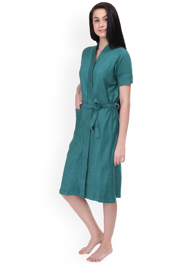 Red Rose RedRose Teal Solid Cotton Drawstring Knee Length Bath Robe - XL - Image 5