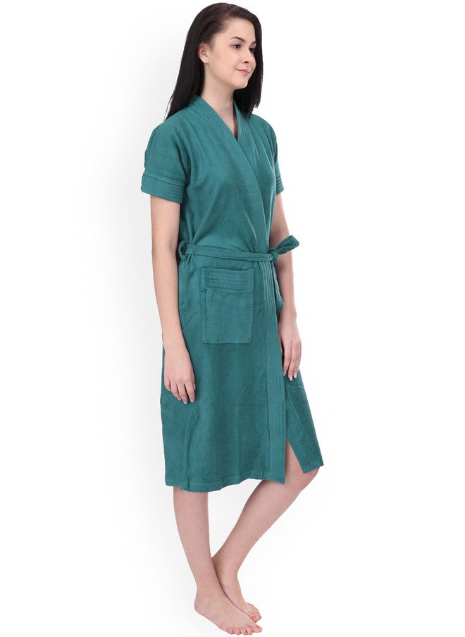 Red Rose RedRose Teal Solid Cotton Drawstring Knee Length Bath Robe - XL - Image 3