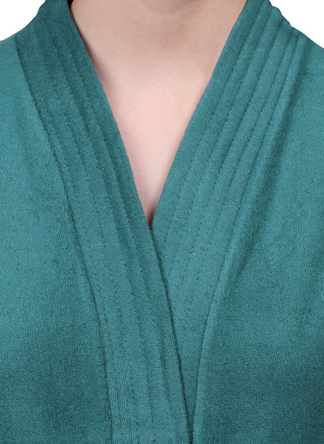 Red Rose RedRose Teal Solid Cotton Drawstring Knee Length Bath Robe - XL - Image 2