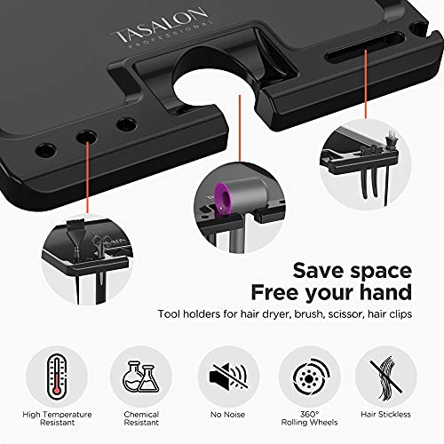 TASALON Ultimate Salon Tray on Wheels,Tray Cart with 2 Magnetic Bowls Irony Tattoo Table Station Rolling Tray with Hair Stickless Wheels,Chemical-Resistant Hair Stylist Instrument Tray,Tray for Dyson - Image 3
