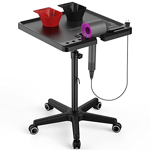 TASALON Ultimate Salon Tray on Wheels,Tray Cart with 2 Magnetic Bowls Irony Tattoo Table Station Rolling Tray with Hair Stickless Wheels,Chemical-Resistant Hair Stylist Instrument Tray,Tray for Dyson - Image 1