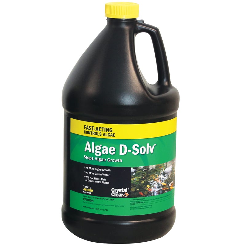 Crystal Clear CrystalClear Algae D-Solv Pond Algae Control, Fast-Acting EPA Registered Algaecide, Use in Fountains & Outdoor Ponds Containing Koi & Other Fish, Treats 46,080 Gallons, 1 Gallon - Image 1